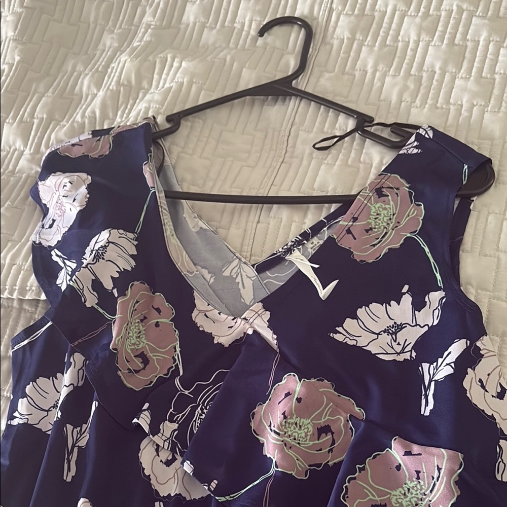 NY Collection Floral Jumpsuit - Navy and Pink